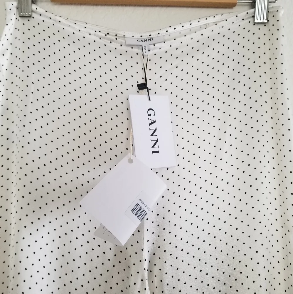 Ganni Cameron Polka Dot Palazzo Wide Leg High Rise Pants Size 6 - Picture 2 of 8
